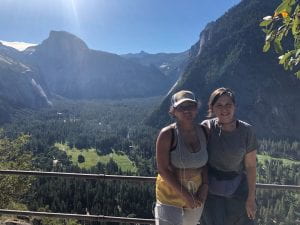 Picture of Susannah Carney (on the right) and daughter, about midway to the top of Yosemite Falls 